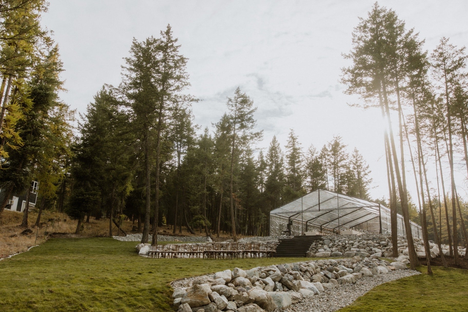The ceremony lawn and tent across the grounds